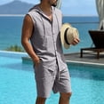 thumbnail image 6 of BLTIBY Mens Linen Set 2 Piece Summer Beach Outfits Sleeveless Button Down Hoodies and Drawstring Shorts Matching Vacation Sets with Pockets Dark Gray L, 6 of 8