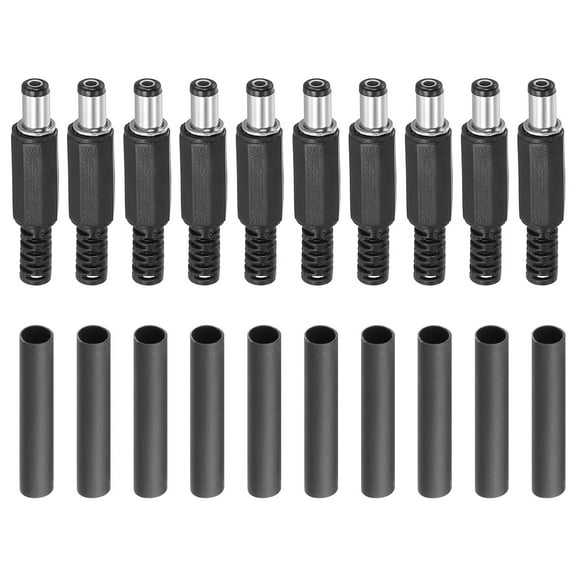 Uxcell 5.5x2.1mm DC Male Plug, 10 Pack DIY DC Barrel Connector with Shrink Tube