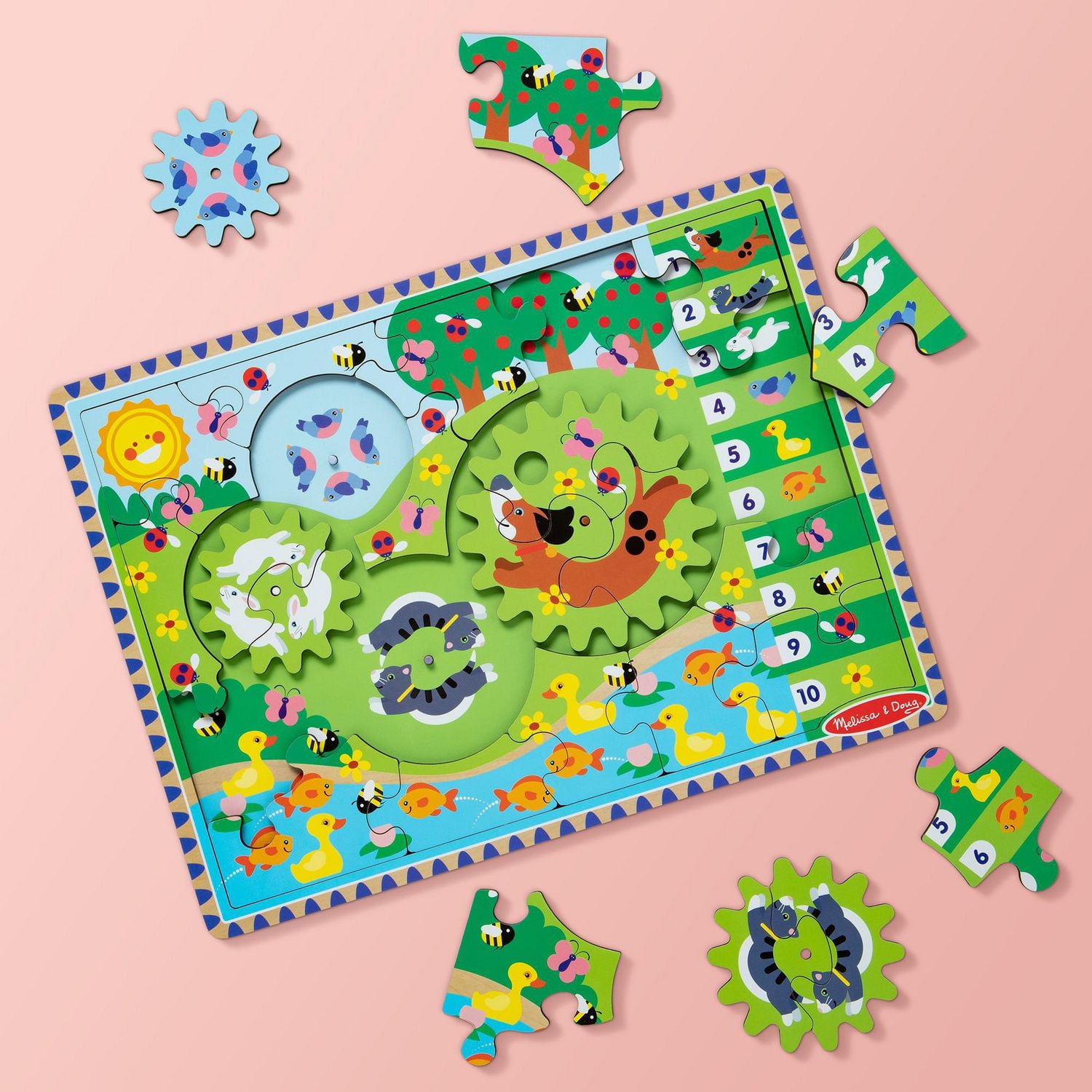 Melissa & Doug Wooden Animal Chase Jigsaw Spinning Gear Puzzle – 24 Pieces