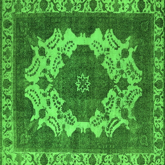 Ahgly Company Indoor Square Oriental Green Industrial Area Rugs, 7' Square