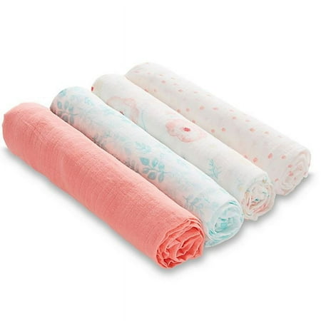 UPC: 0842332120410 | aden + anais essentials Full Bloom – Cotton Muslin Swaddles – 4pack