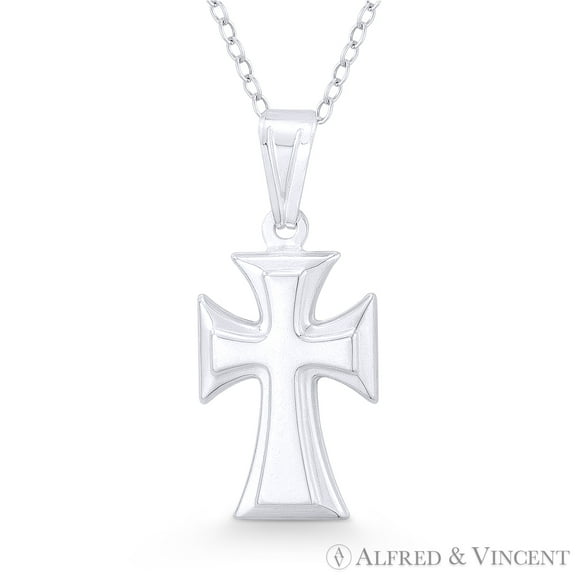 Medieval Cross Pattée / Formée Hollow Pendant w/ Chain Necklace in .925 Sterling Silver