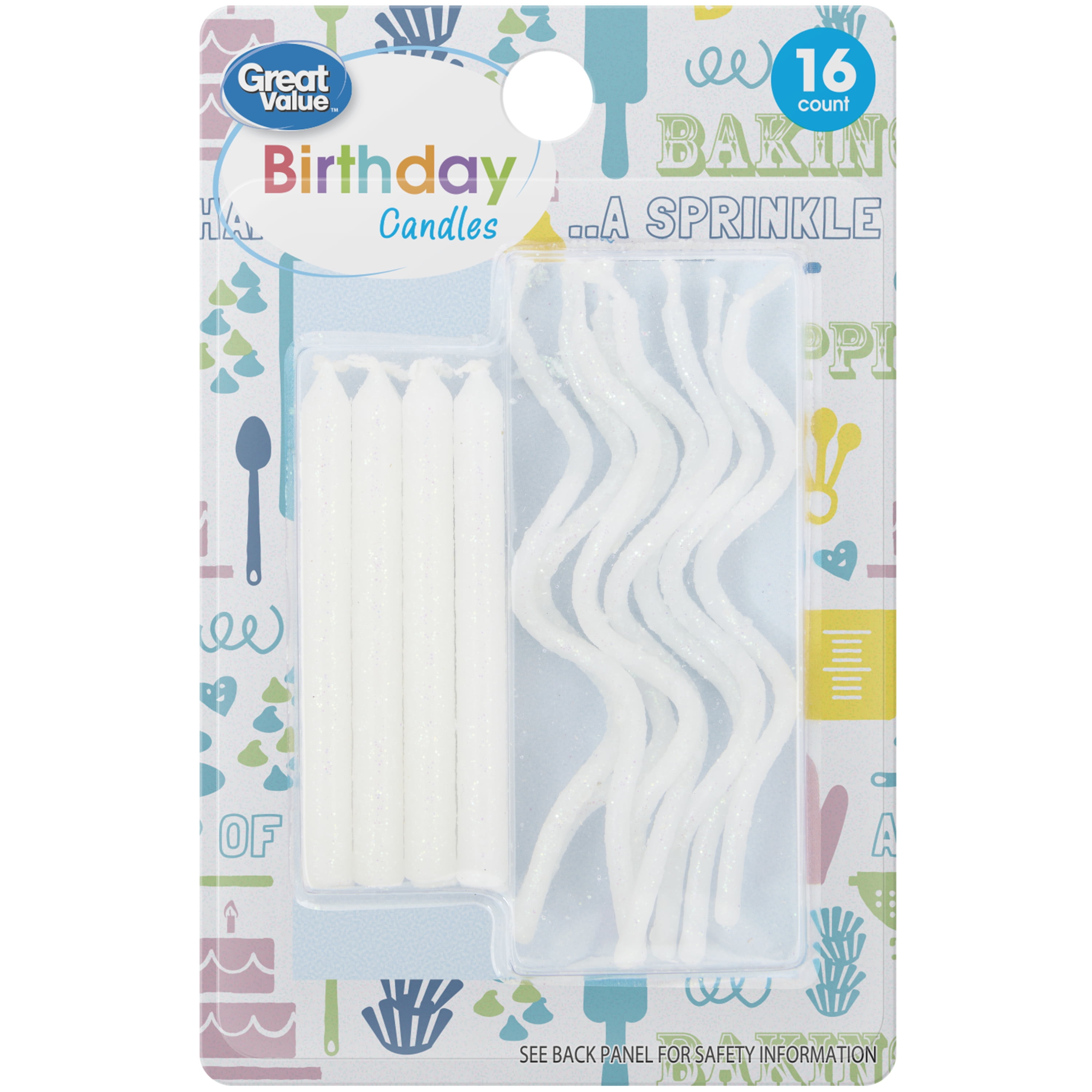 (3 pack) Great Value White Straight & Wavy Birthday Candles, 16 Count