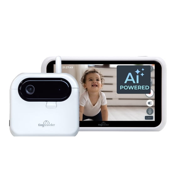 Tiny Traveler Ai Monitor inalámbrico inteligente para coche de bebé con banco de energía - Alertas de seguridad alimentadas por IA: Detección de llanto/risa/de pie, valla virtual, visión nocturna de l