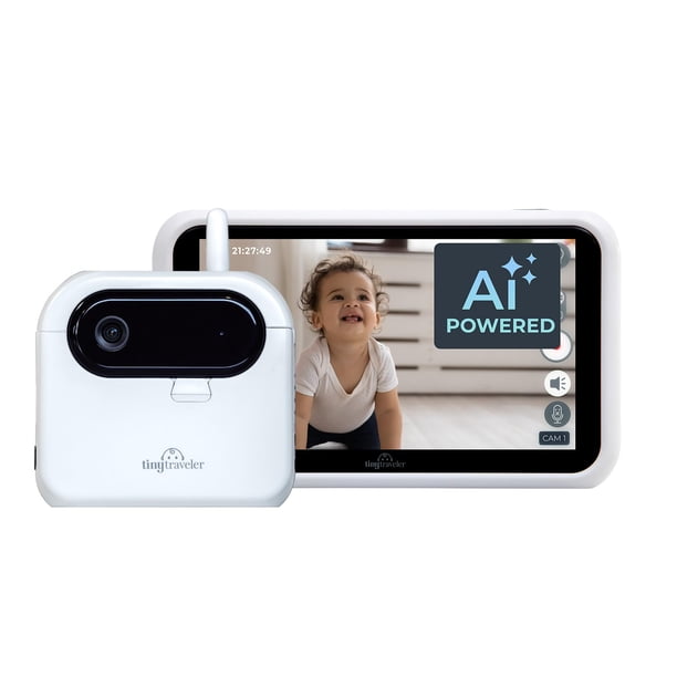 Tiny Traveler Ai Monitor inalámbrico inteligente para coche de bebé con banco de energía - Alertas de seguridad alimentadas por IA: Detección de llanto/risa/de pie, valla virtual, visión nocturna de l