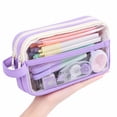 thumbnail image 5 of BZPIZ Pencil Pouch, Colored Large 2 Separate Zippered Compartments Pencil Case for Students, Waterproof Clear Pencil Bag Wide Opening, School Supplies for Teen Boys & Girls Purple, 5 of 8