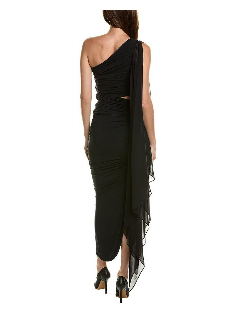 chinese dress ladies Alice + Olivia Black Mia Formal Dress Lace V-neck open back front slit   Priscilla Posh