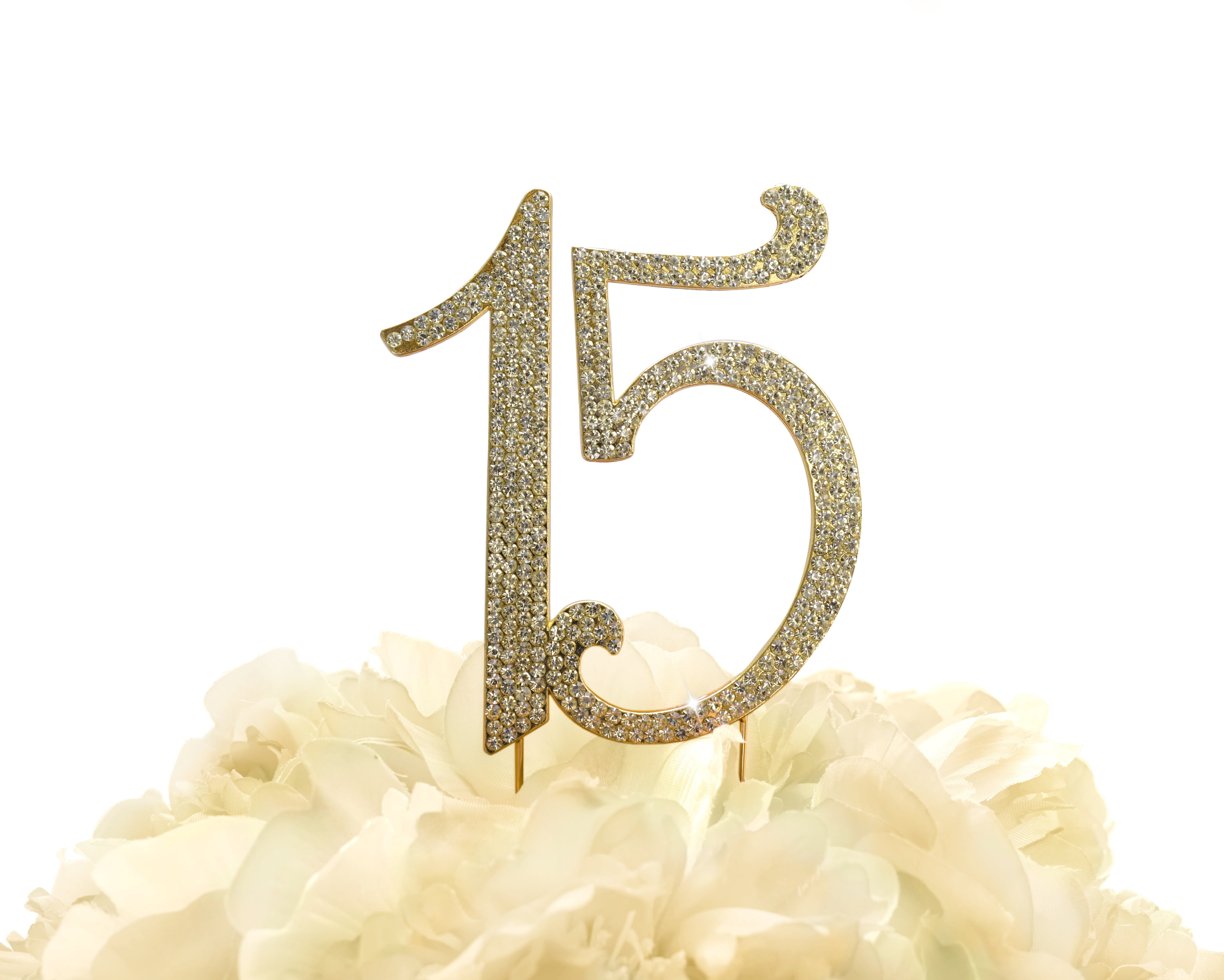 Rhinestone Cake Topper Number 15 Gold