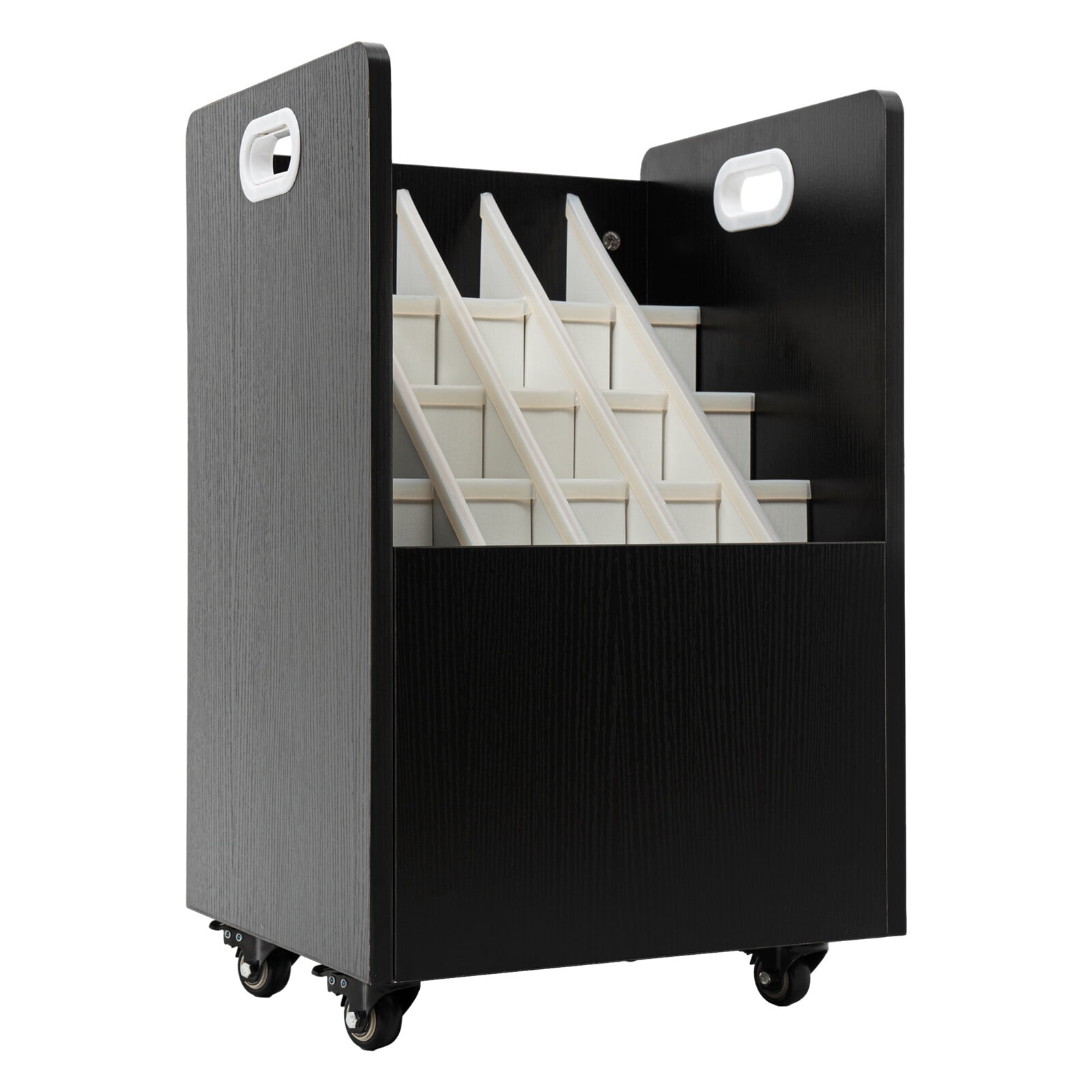 Black Print Storage Organizer with Wheels, 20 Slots Mobile Blueprint Storage Rack Cart, Construction Plan Holder Roll Files Cart Map Poster Storage Cabinet for Office Home School
