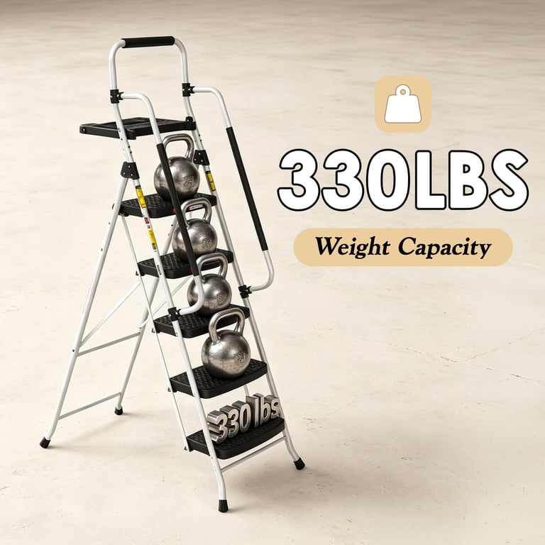 LevLad 5 Step Ladder with Tool Tray, 330 lb Capacity, White photo 8