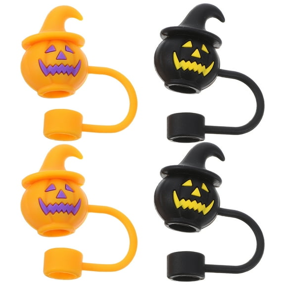 TABLZONE 4Pcs Reusable Silicone Pumpkin Straw Caps Lightweight Drinking Straw Covers for Outdoors