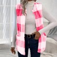 thumbnail image 2 of Fuzzy Fleece Plaid Jacket Vests for Women with Pockets Sleeveless Open Front Sweater Cardigan Lightweight Coat (L, Hot Pink), 2 of 7