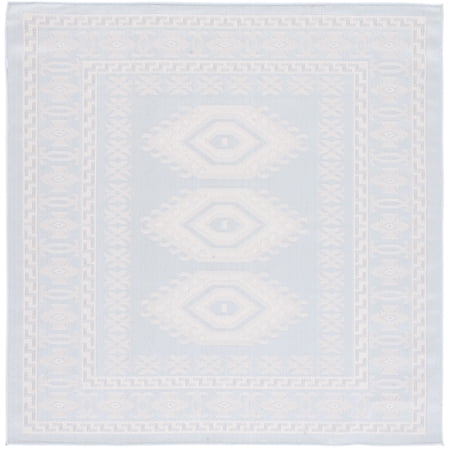 SAFAVIEH Martha Stewart Geometric Indoor/Outdoor Area Rug, Aqua/Blue Ivory, 6'7" x 6'7" Square