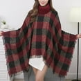 thumbnail image 5 of MSJUHEG Kimonos for Women,Poncho Sweater Women,Cape Coat for Women,Shawl Wraps for Women,Wrap Cardigan,Cape High Collar Plaid Warm Loose Fringe Cape Shawl Watermelon Red L, 5 of 8