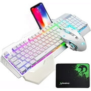 104 Keys Computer Wired USB Gaming Keyboard and Mouse Combo with Wrist Rest RGB LED Backlight USB Metal Panel Fully Anti-ghosting   2400DPI Adjustable Optical Mouse for PC Laptop Desktop Gamer Office