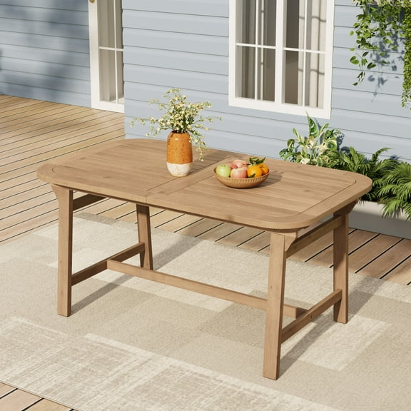 Christopher Knight Home 59"-79" Extendable Outdoor Dining Table, Rounded Rectangle Top, Acacia Wood, Light Teak