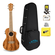 Lanikai AC-CEC Solid Acacia Top Concert Acoustic Electric Ukulele, Snark Bundle