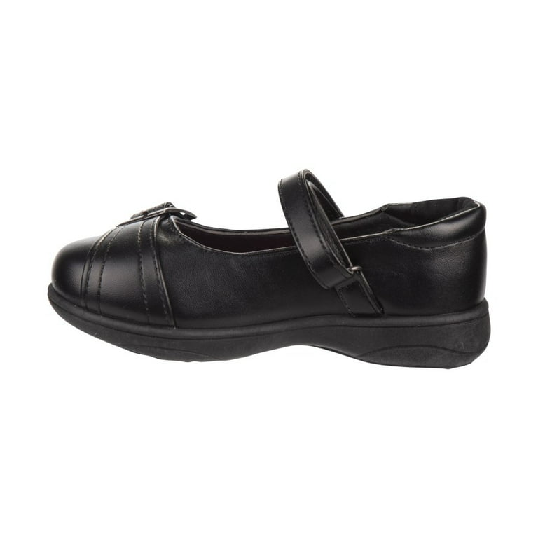 Petalia Girls Tween Strapped Buckle Accent School Shoes Coal Black 5