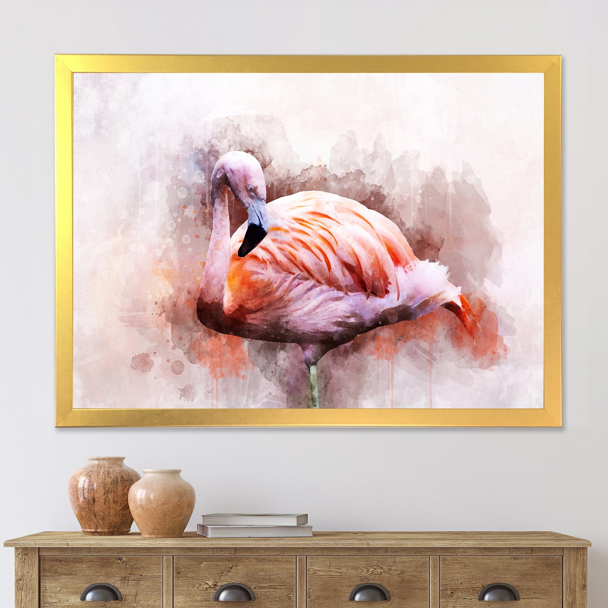 Designart 'Abstract Portrait of Pink Flamingo III' Farmhouse Framed Art Print