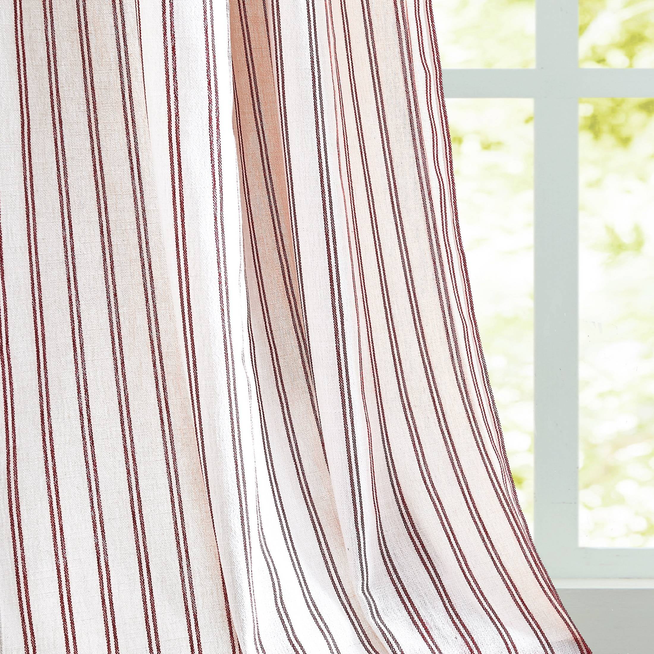 AZZCIA Red Striped Linen Semi Sheer Grommet Curtain Panels, 2 Panels, 40"W x 95"L