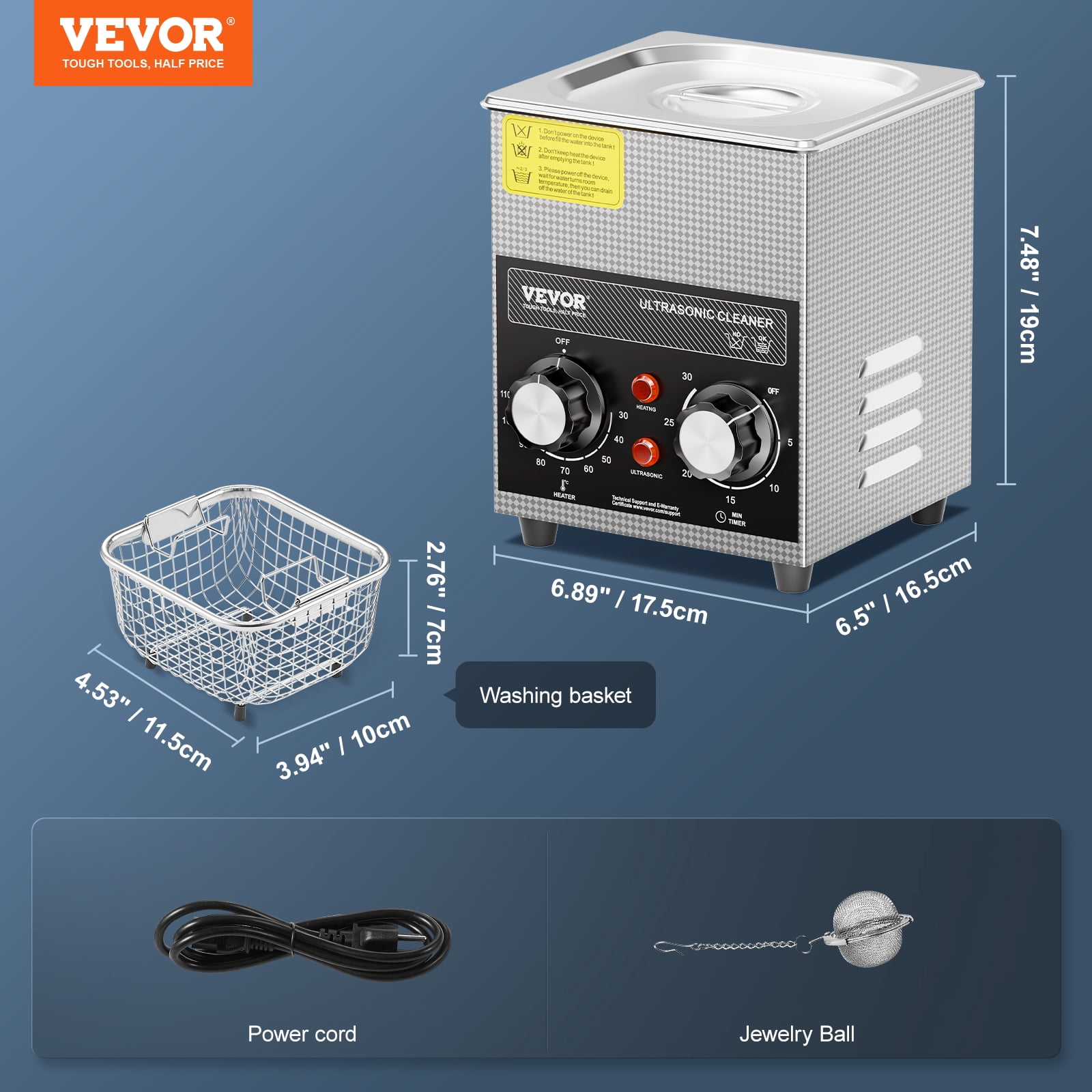 VEVOR 2L Ultrasonic Cleaner with Heater Timer & Basket, Professional Digital Sonic Cavitation Machine, 60W Cleaning Machine for Watch Instruments, Glasses, Coin, Metal Parts, Tool