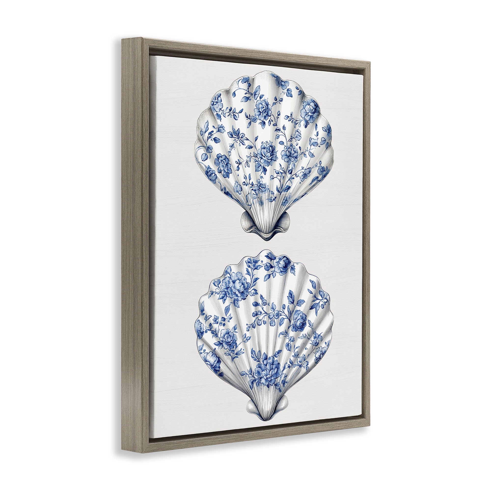 Delicate Toile Seashells Brown Framed Floater Canvas Wall Art, design by Lettered and Lined