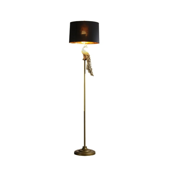 HomeRoots 523889 65 in. Burnished Gold Floor Lamp with Black Drum Shade