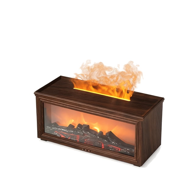 Injueey El humidificador de fuego con difusor de aceites esenciales crea calidez y agrega comodidad con un colorido magnífico Aromaterapia y Aceites Esenciales color madera