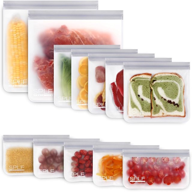 HAHDAXIA Lot de 12 Sacs de Rangement Réutilisables Lavables au Lave-Vaisselle (5 Sacs à Sandwich Réutilisables, 5 Sacs à Collation Réutilisables, 2 Sacs Réutilisables Gallon), Sacs de Congélation Extra Épais Étanches en Silicone et Plastique