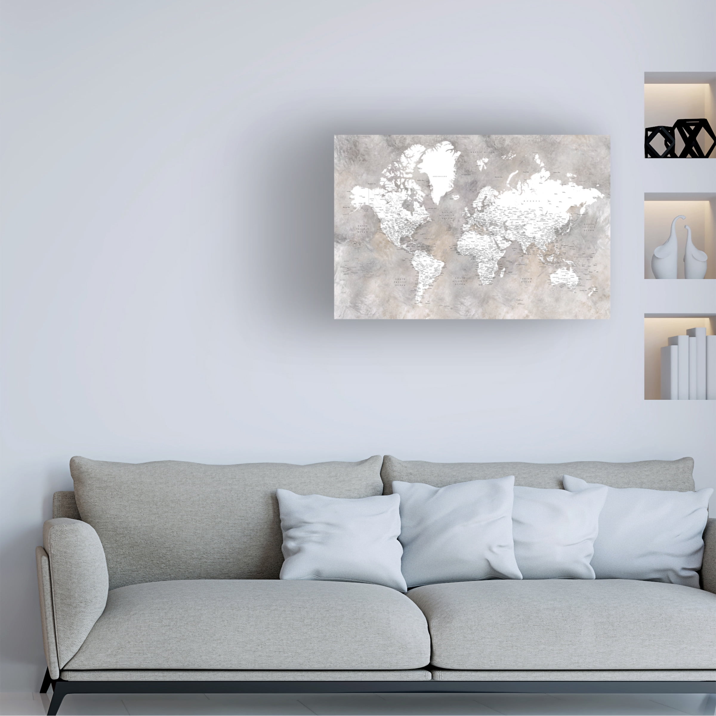 Rosana Laiz Blursbyai 'Detailed world map with cities Vali' Canvas Art