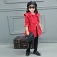 thumbnail image 2 of Hduncf Girls Kids Trench Coat Classic Double Breasted Belted Jacket Baby Cotton Blend Spring Fall Coats Outerwear Red 120/11, 2 of 9
