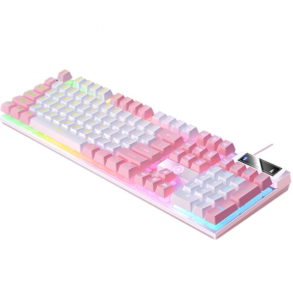 GJX Mechanical Gaming Keyboard USB RGB Backlit Game Office, White Pink