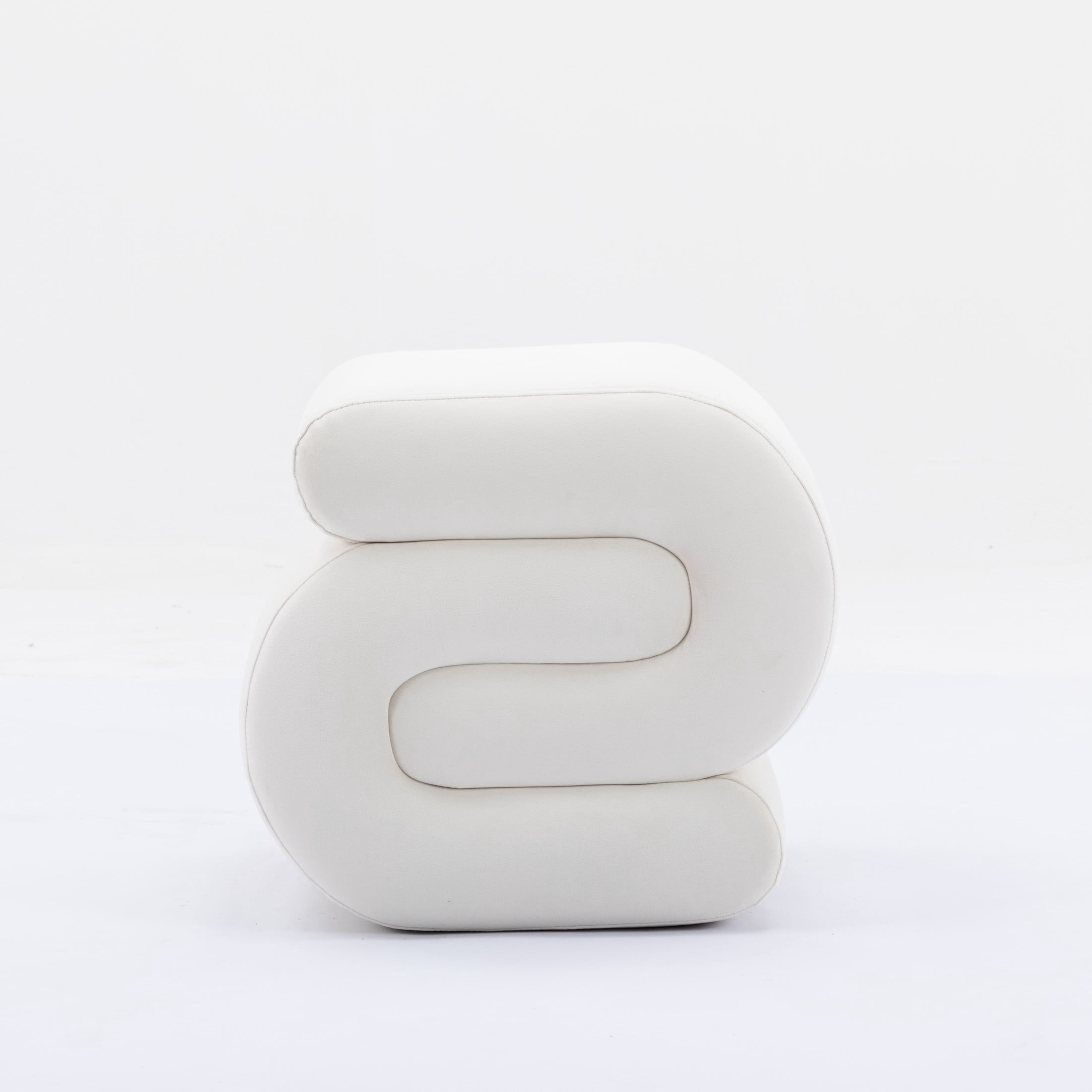 Noble House Rache 19" S-Shape Velvet Accent Ottoman, Plush Makeup Footrest Table Stool with Foam, White