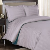 600 Thread Count Duvet Cover Set 100% Cotton Sateen Damask Striped - King/California King - Lilac