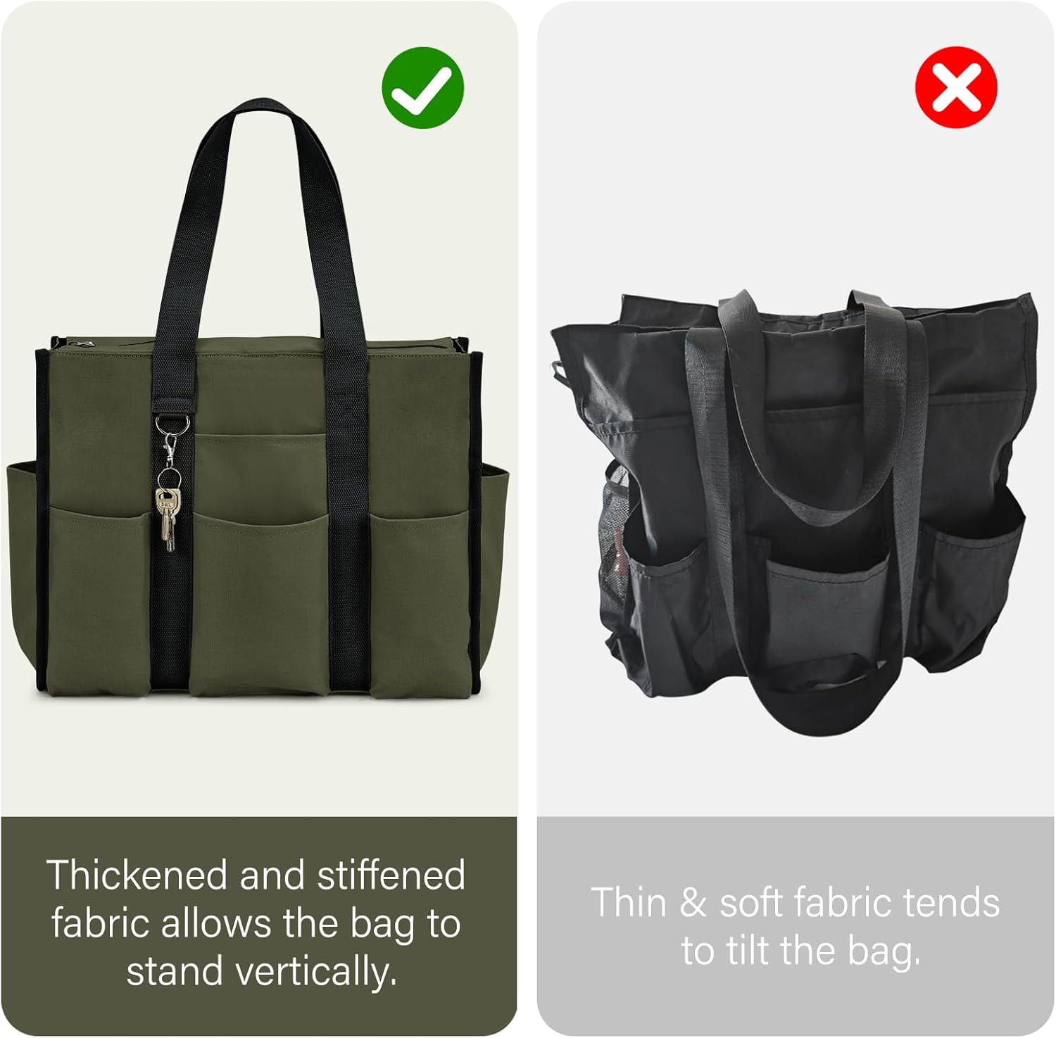Omlopp Large Tote Bag for Women Waterproof with 12 Pockets Top Zipper Closure Utility Teacher Nurse Bags for Work School-Army Green-Large