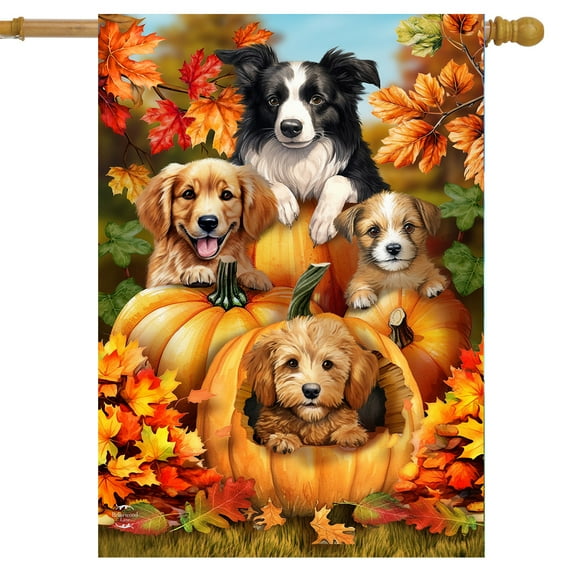 Briarwood Lane Fall Pumpkin Puppies House Flag