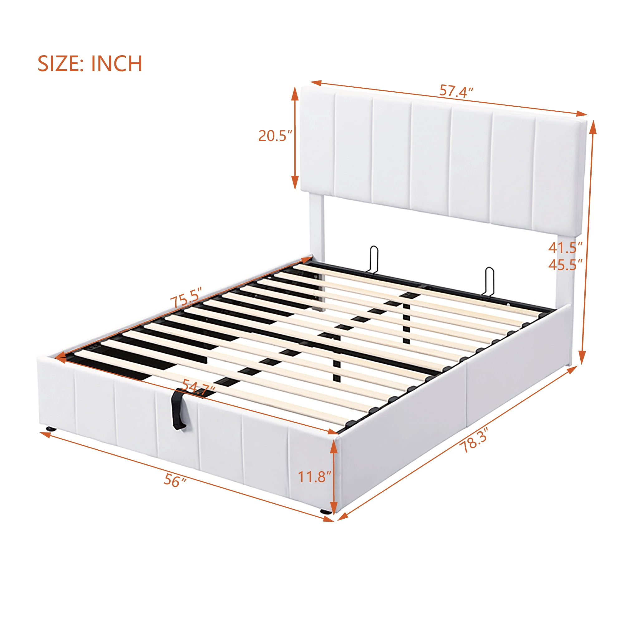 Full Upholstered Platform Bed 78.3 Inch, Hydraulic Storage System Bed Frame with Linen Fabric Headboard, No Box Spring Needed, White