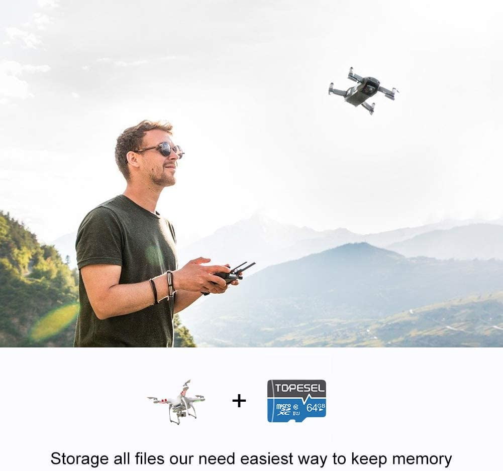 2 Pack 64GB microSDXC with Adapter TOPESEL Micro SDXC TF Card Class 10 UHS-I Memory Cards for Camera Phone Drone Dash Cam Blue