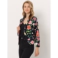 thumbnail image 2 of Chaqueta abierta de la chaqueta del traje de la cosecha del trabajo de la oficina del frente de las mujeres Negro Rojo-floral M, 2 of 6