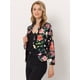 thumbnail image 2 of Chaqueta abierta de la chaqueta del traje de la cosecha del trabajo de la oficina del frente de las mujeres Negro Rojo-floral M, 2 of 6