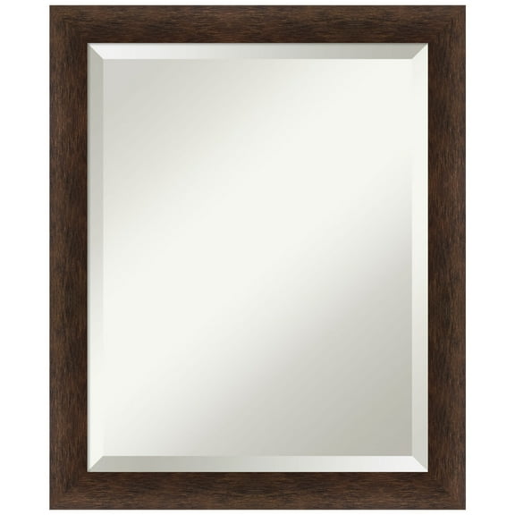 Amanti Art Warm Walnut Narrow Beveled Wood Bathroom Wall Mirror