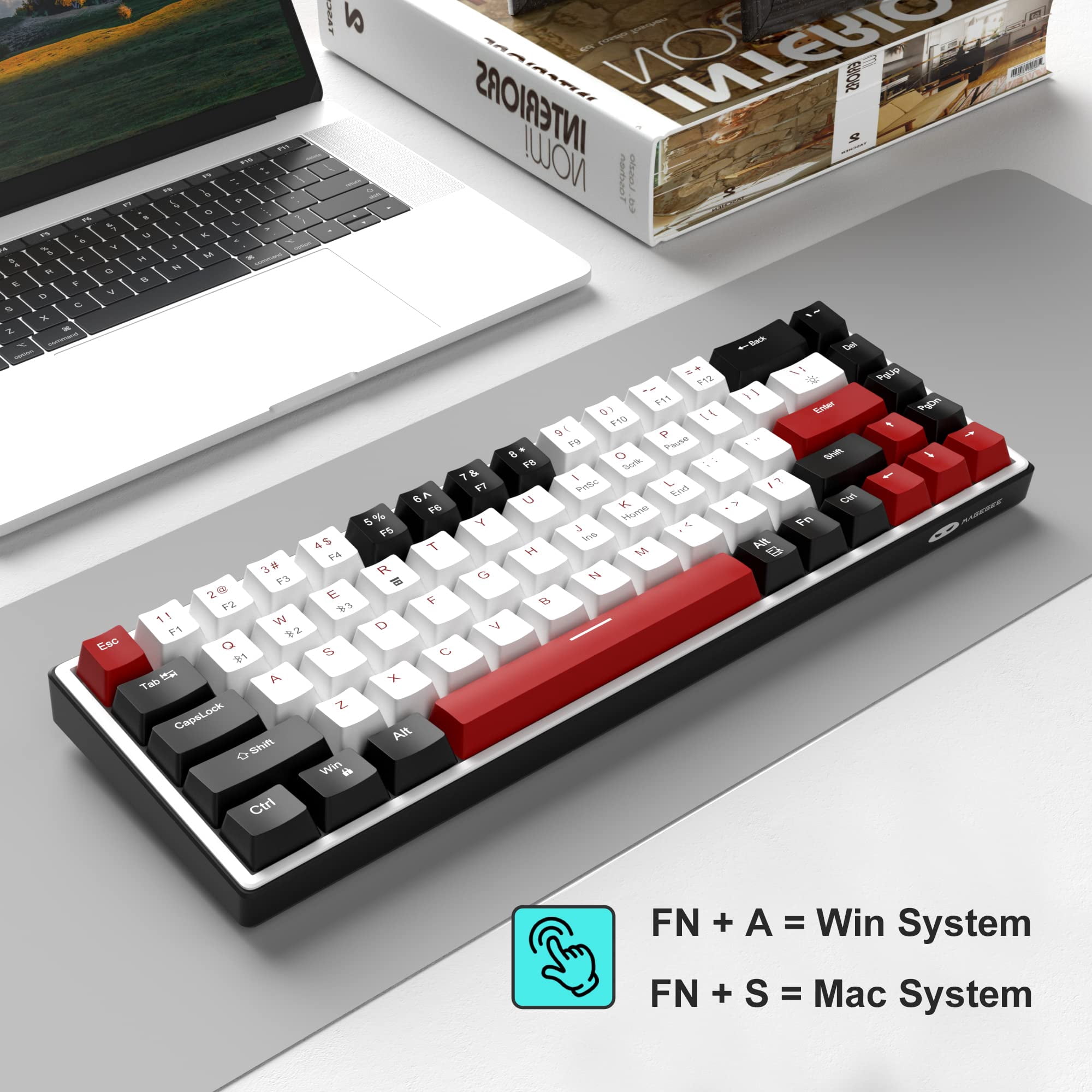 MageGee 60% Wireless Mechanical Gaming Keyboard, 68 Keys Compact RGB Backlit Gaming Keyboard, Wired/Wireless 3-Mode (Red Switch, Black & White)