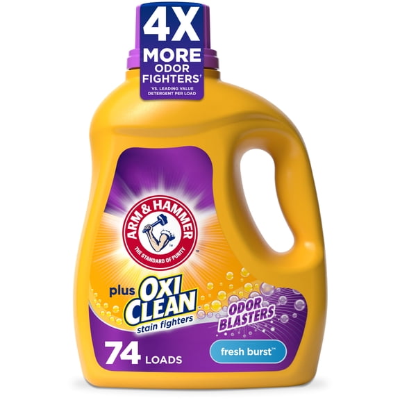 ARM & HAMMER Plus OxiClean with Odor Blasters Liquid Detergent, Fresh Burst, 96.2 fl oz, 74 Loads