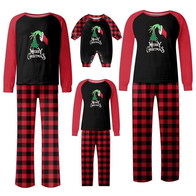 Conjuntos de pijamas navideños familiares a juego Grinch 2024, pijama de Grinch con parte superior y pantalones de pijama a cuadros, pijama de Grinch para niños y adultos para la familia, 10 Años