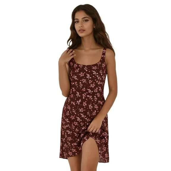 U Collar Printed Fitted Mini Dress