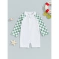 thumbnail image 4 of Hirigin Toddler Baby Boy Swimsuit Checkered One Piece Swimwear Long Sleeve Zipper Rash Guard Beach Bathing Suit, 4 of 8