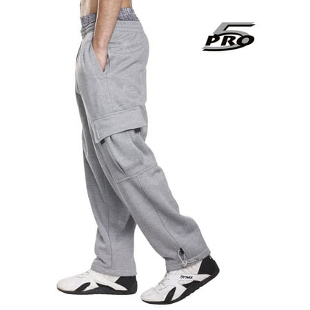 PRO 5 - PRO 5 Men's Heavy Weight Fleece Cargo Pants Gym Work SweatPants ...
