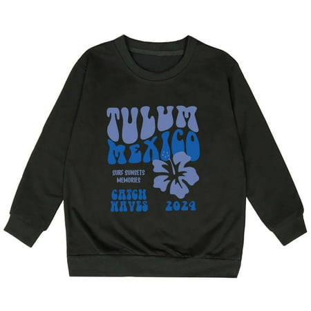 

Otqutp Lightweight Tops for Baby Girls Middle and Older Children s Letter Printed Casual Pullover Shirt Loose Round Neck Long Sleeve Sweater(Black 18-24 Months)