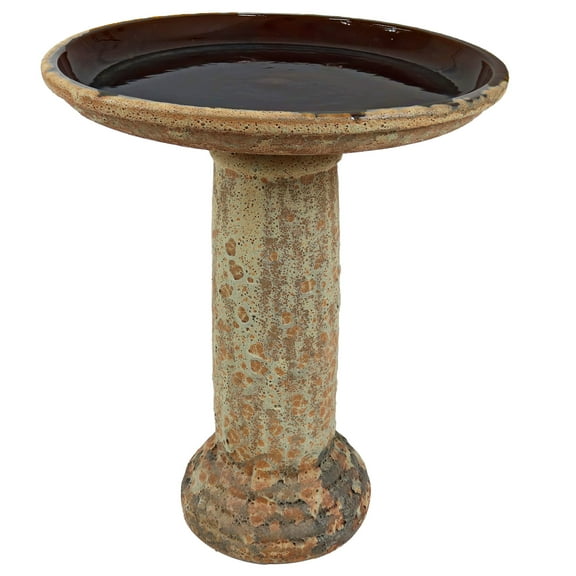 Sunnydaze Toulon Freestanding Ceramic Outdoor Bird Bath, UV-Resistant Brown Lava Finish