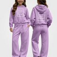 thumbnail image 3 of DJDLJWCJ 2 Piece Girls Outfit Set Long Sleeve Hoodie and Elastic Waist Wide Leg Pants Set Purple Size 7, 3 of 7